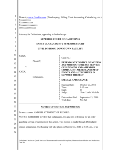 Motion To Quash Notice And Memorandum