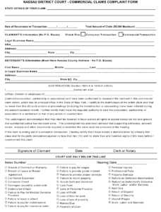 Nassau County New York Commercial Claims Complaint Form Download