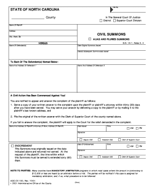 Nc Civil Summons Form Fill Online Printable Fillable Blank PDFfiller