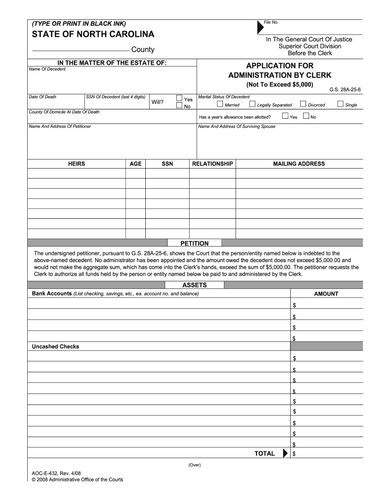 Nc Form Aoc E 432 Fill Online Printable Fillable Blank PdfFiller