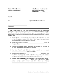 NC Judgment For Absolute Divorce County Of Cumberland Fill And Sign