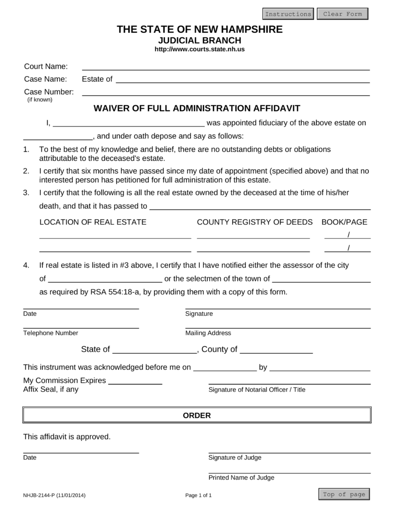 New Hampshire Small Estate Affidavit Form NHJB 2144 P EForms Free 