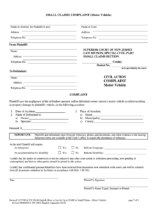 New Jersey Small Claims Complaint Form Fill Online Printable