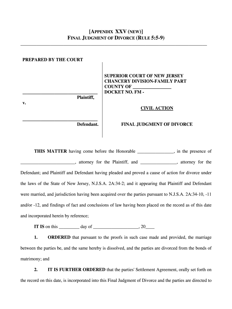 NJ Final Judgment Of Divorce 2006 Complete Legal Document Online US 