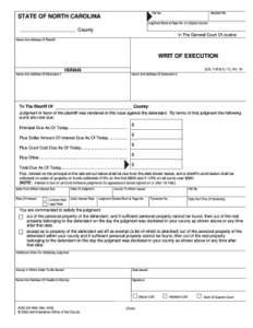 North Carolina Writ Of Execution Fill Online Printable Fillable