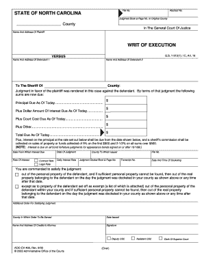 North Carolina Writ Of Execution Fill Online Printable Fillable 