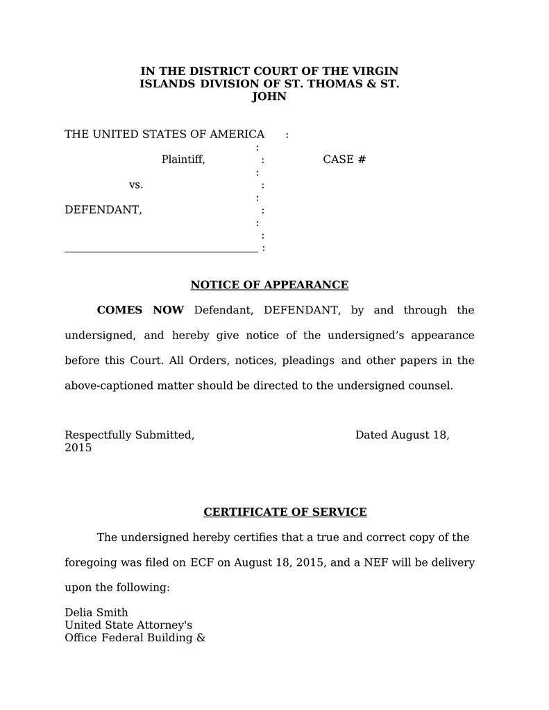 NOTICE OF APPEARANCE Attorney Docs