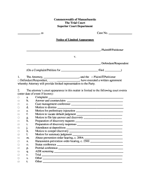 Notice Of Appearance Massachusetts Fill Online Printable Fillable 