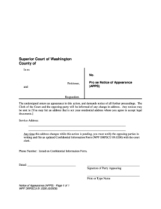 Notice Of Appearance Washington State Fill Online Printable