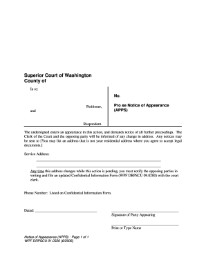 Notice Of Appearance Washington State Fill Online Printable 