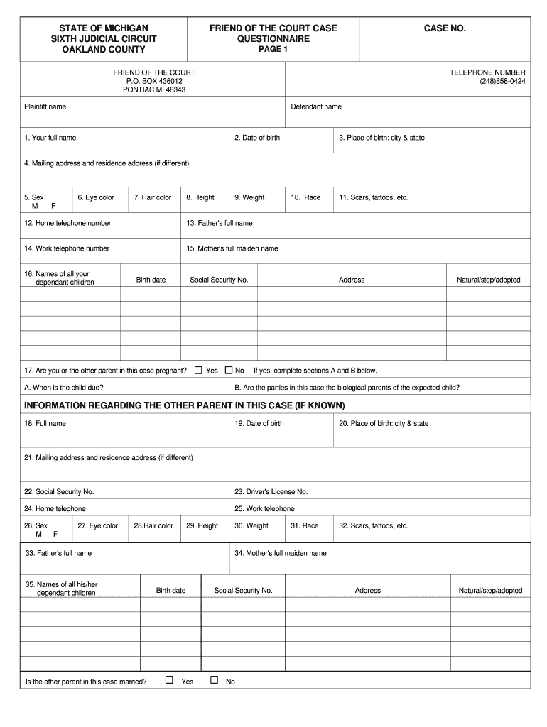 Oakland County Friend Of The Court Fill Online Printable Fillable 