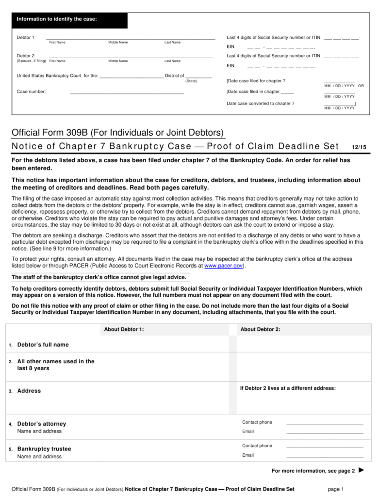 Official Form 309B Download Printable PDF Or Fill Online Notice Of 