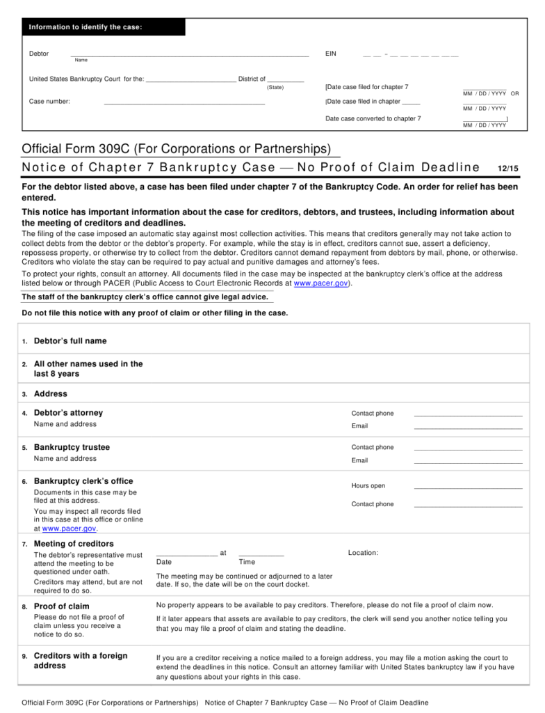 Official Form 309C Download Printable PDF Or Fill Online Notice Of 