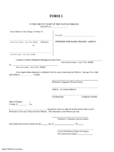 OR Form 1 Petition For Name Change Adult Complete Legal Document