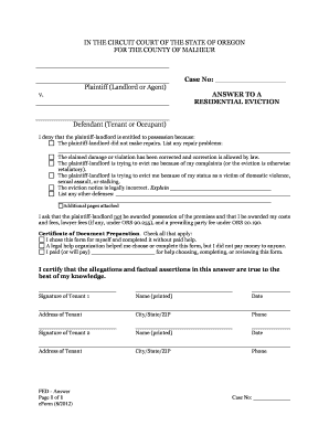 Oregon Court Answer Form Pdf Fill Online Printable Fillable Blank 