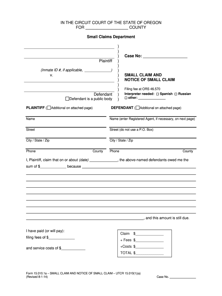 Oregon Small Claim Form Fill Out And Sign Printable PDF Template 