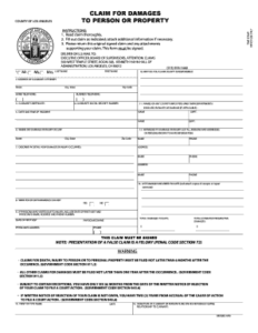 Pdf Fillable Los Angeles County Claim For Damages To Person Or Property