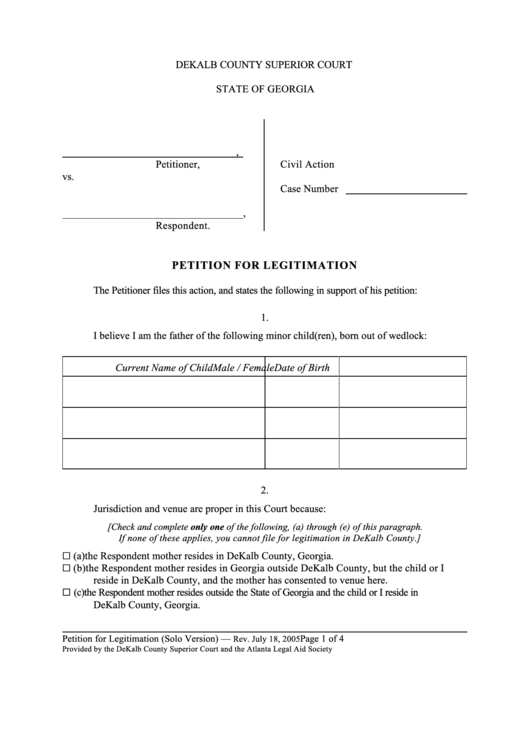 Petition For Legitimation Dekalb Superior Court Printable Pdf Download