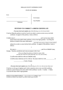 Petition To Correct A Birth Certificate Form Dekalb County Superior