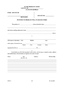 Petition To Probate Will In Solemn Form Chatham County GA