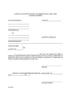 Poverty Affidavit Form Ohio Editable Fillable Printable Templates