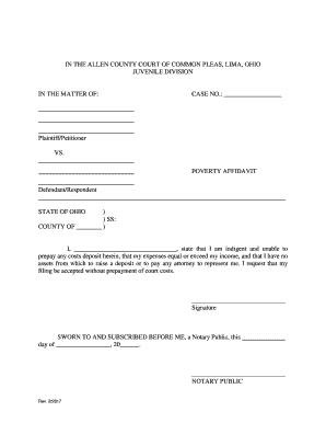 Poverty Affidavit Form Ohio Editable Fillable Printable Templates 