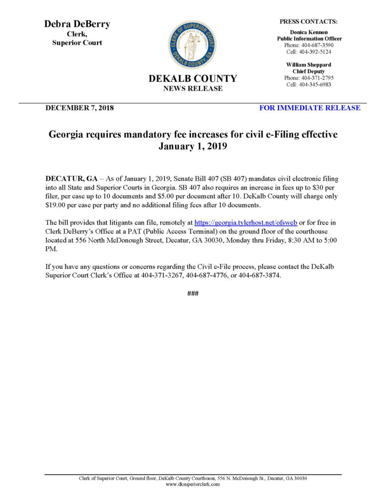 Press Releases DeKalb County Clerk Of Superior Court