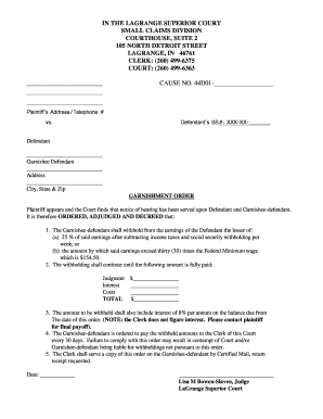 Printable Notice Of Garnishment Small Claims Court Edit Fill Out 