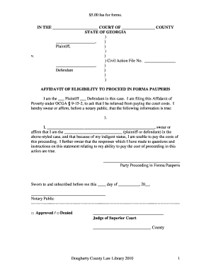 Printable Poverty Affidavit Form Georgia Fill Out Download Online 