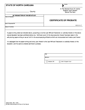 Probate Certificate Fill Online Printable Fillable Blank PdfFiller