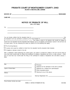 PROBATE COURT OF MONTGOMERY COUNTY OHIO ALICE O Fill Online