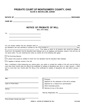 PROBATE COURT OF MONTGOMERY COUNTY OHIO ALICE O Fill Online 