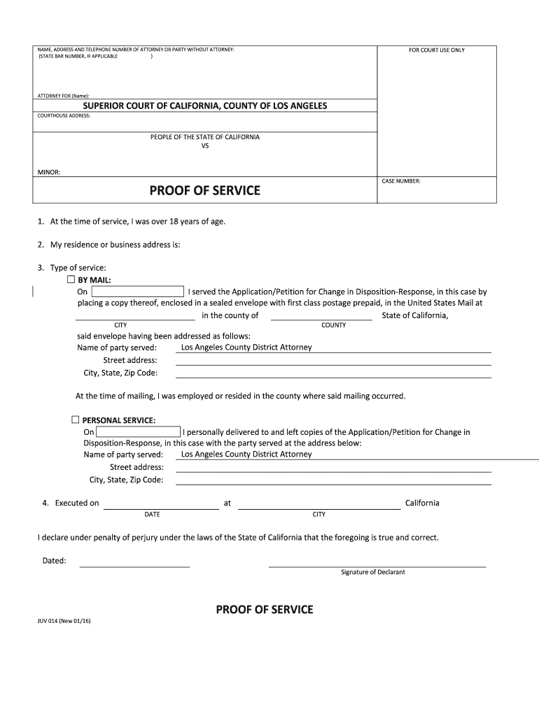 Proof Of Service Los Angeles Superior Court Fill Out And Sign 