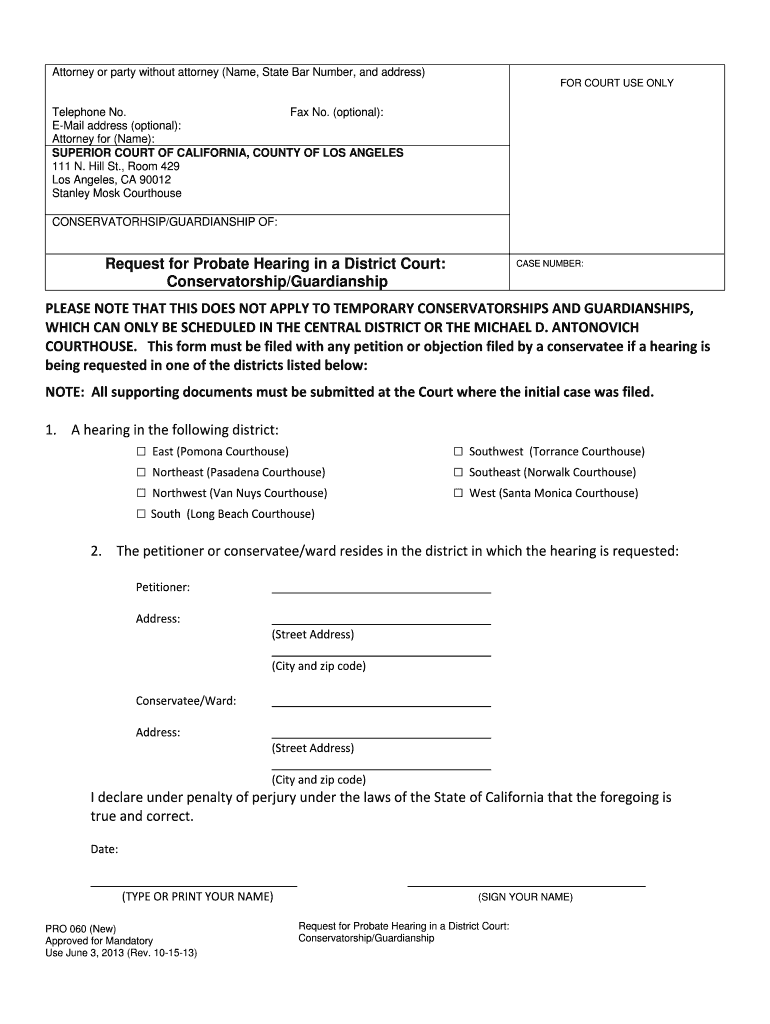 Request For Probate Hearing In A District Court Conservatorship Fill 