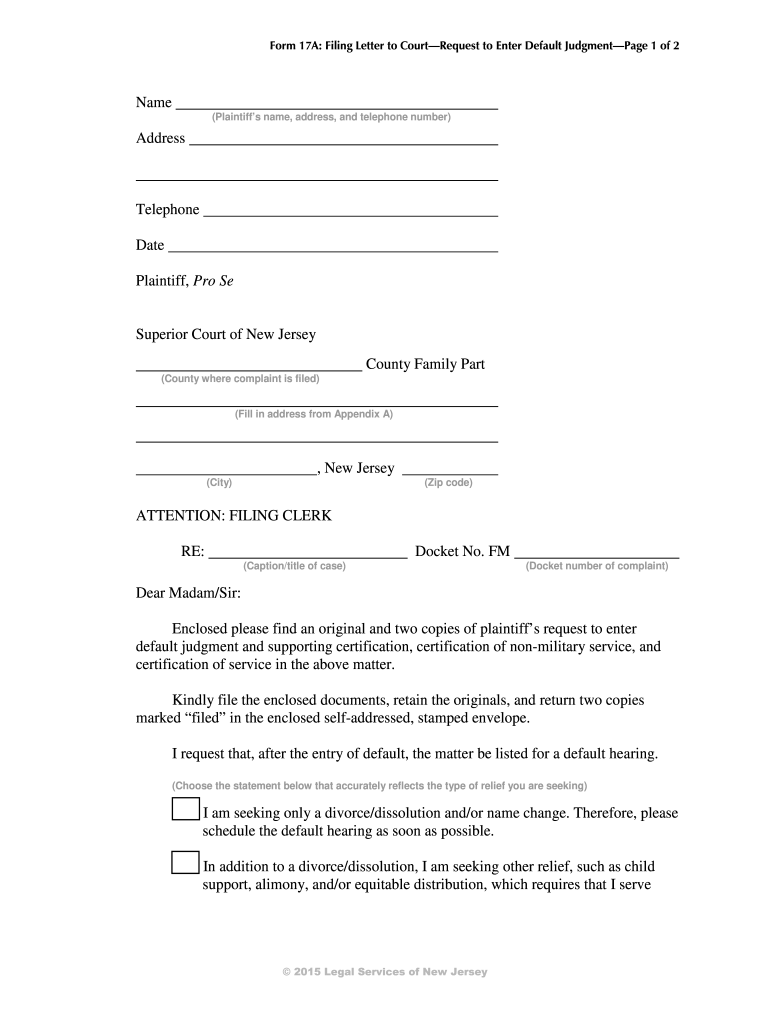 Request To Enter Default Nj Divorce Form Fill Online Printable 