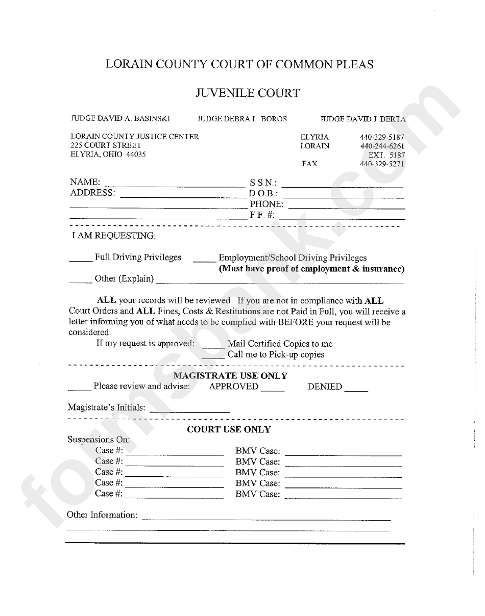 Requesting Form Lorain Country Court Of Common Pleas Printable Pdf 