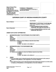 RESPONSE Superior Court Maricopa County Form Fill Out And Sign