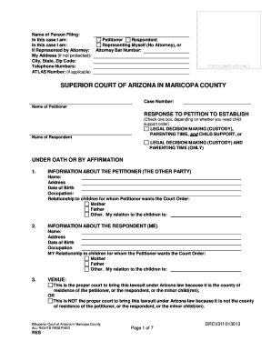 RESPONSE Superior Court Maricopa County Form Fill Out And Sign 