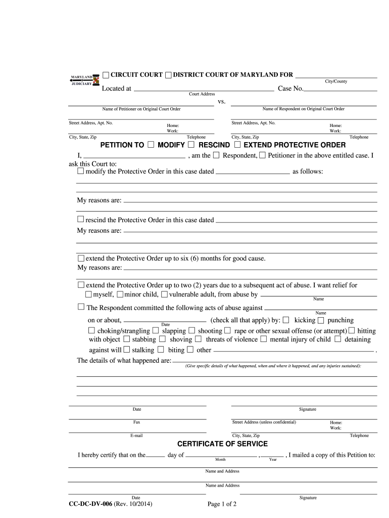 Restraining Order Maryland Fill And Sign Printable Template Online 