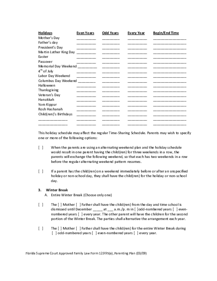 Sample Parenting Plan Florida Free Download