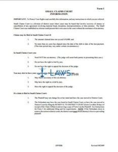 Small Claims Court Information Legal Forms