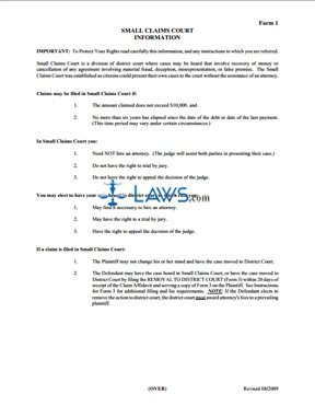 Small Claims Court Information Legal Forms