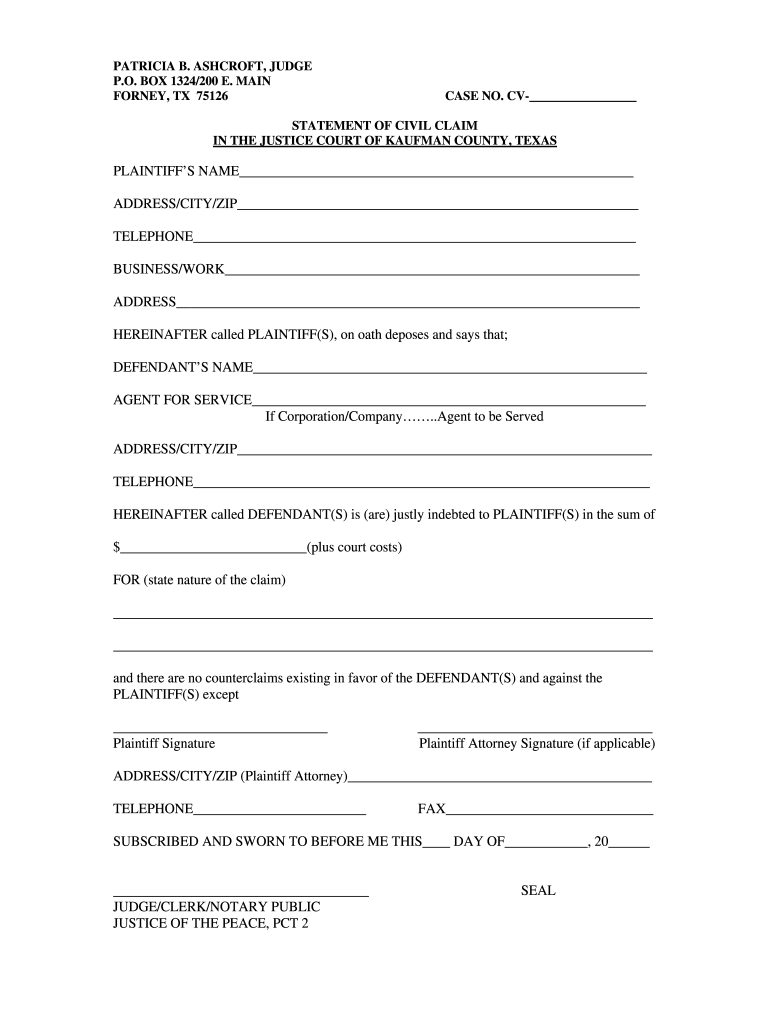 Small Claims Court Texas Fill Out And Sign Printable PDF Template 