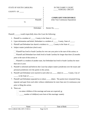 South Carolina Judicial Divorce S Pdf Doc Template PdfFiller