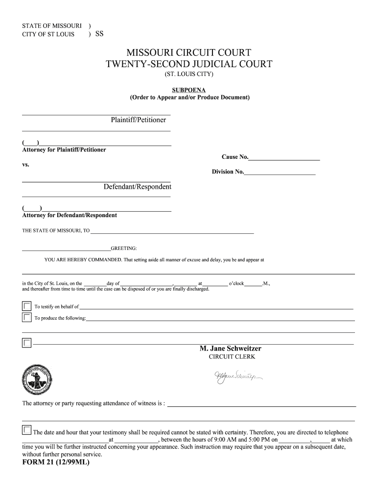 St Louis Subpoena Fill Out And Sign Printable PDF Template SignNow