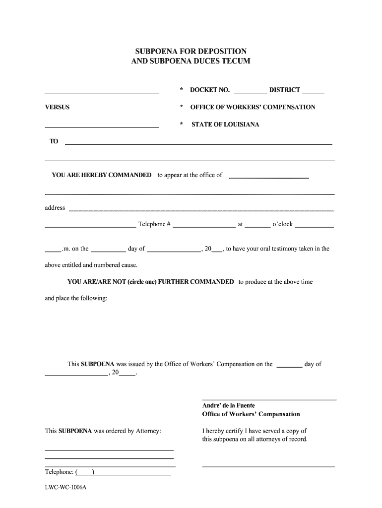 Subpoena Duces Tecum Form Fill Online Printable Fillable Blank