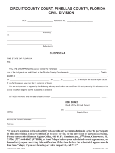 Subpoena Pinellas County Fill Online Printable Fillable Blank