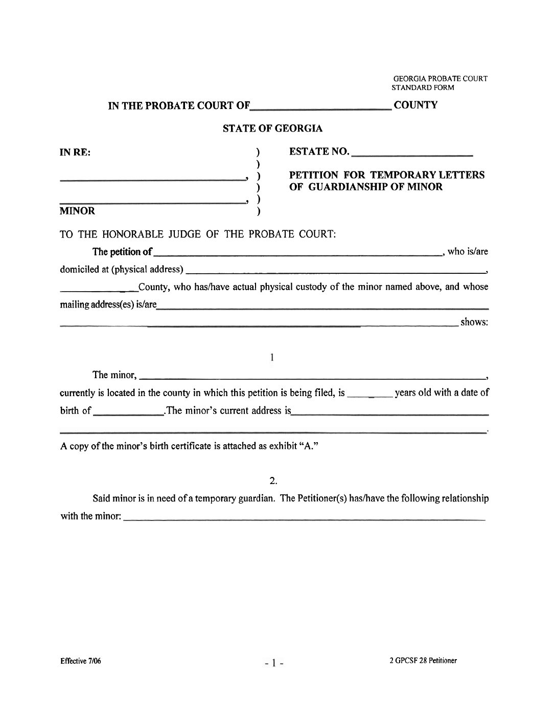 Temporary Legal Guardianship Form Georgia Free Download