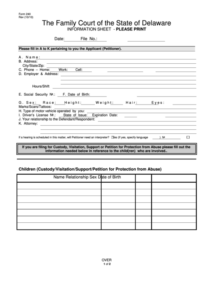 The Family Court Of The State Of Delaware Information Sheet Printable