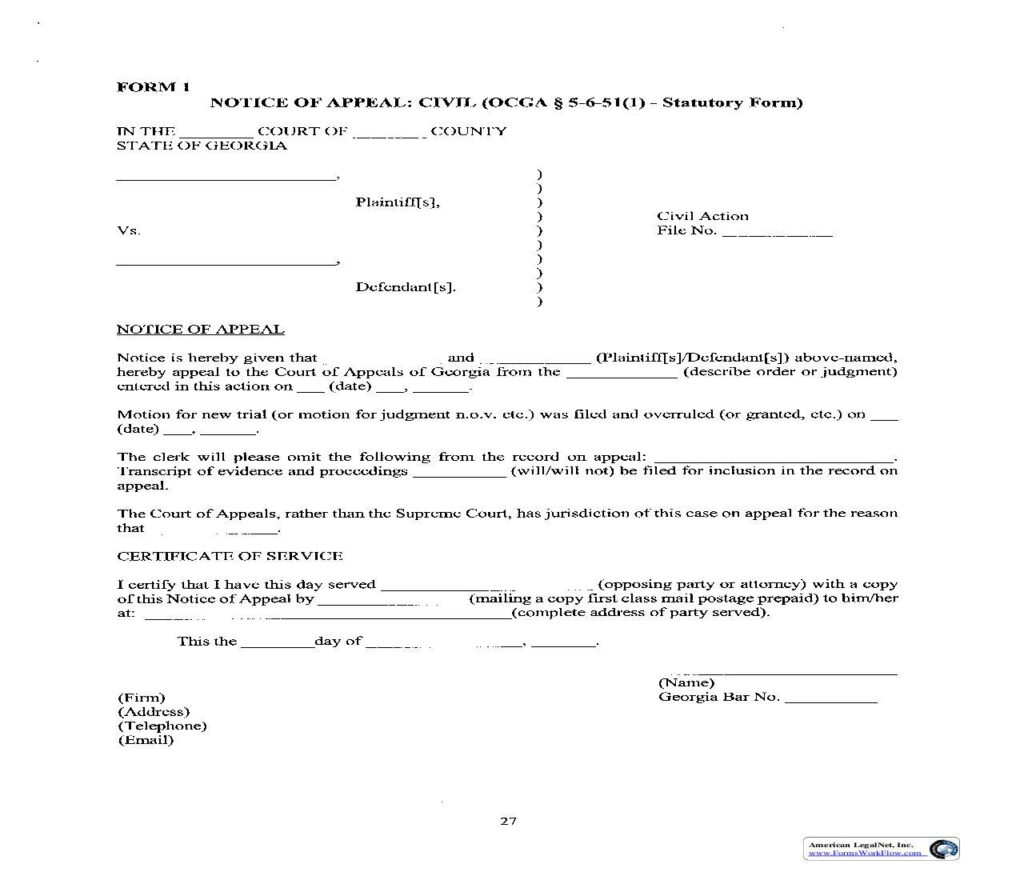 This Is A Georgia Form That Can Be Used For Court Of Appeals Within 